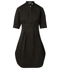 Cotton Pleat Front Shirt Dress
