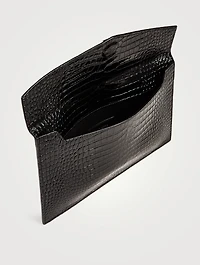 Medium Uptown YSL Monogram Croc-Embossed Leather Envelope Clutch Bag