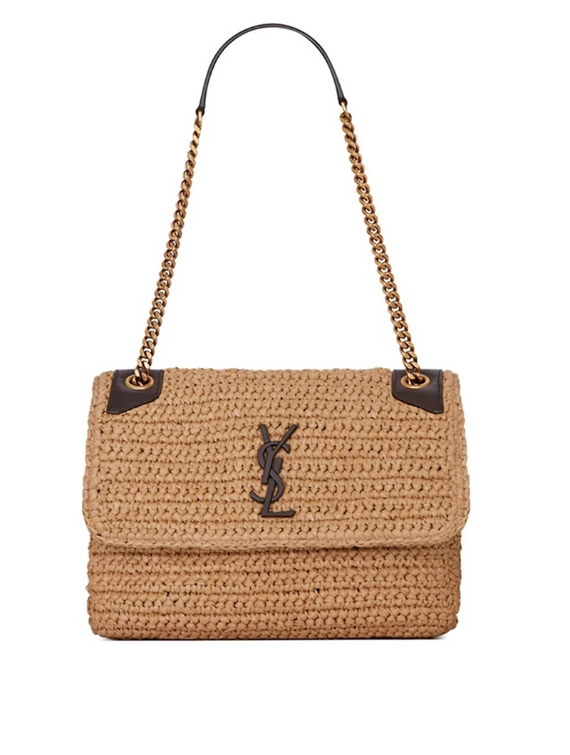 Medium Niki Raffia And Leather Bag