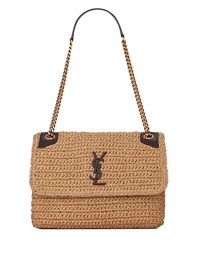 Medium Niki Raffia And Leather Bag