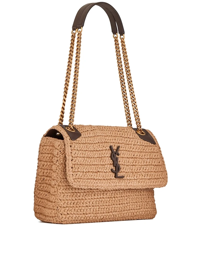 Medium Niki Raffia And Leather Bag
