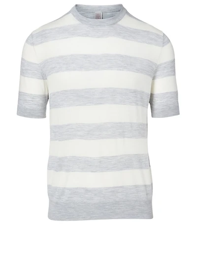 Wool Short-Sleeve Sweater Striped Print