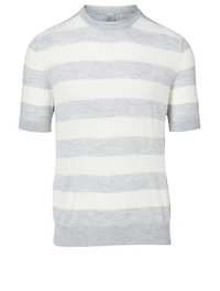 Wool Short-Sleeve Sweater Striped Print