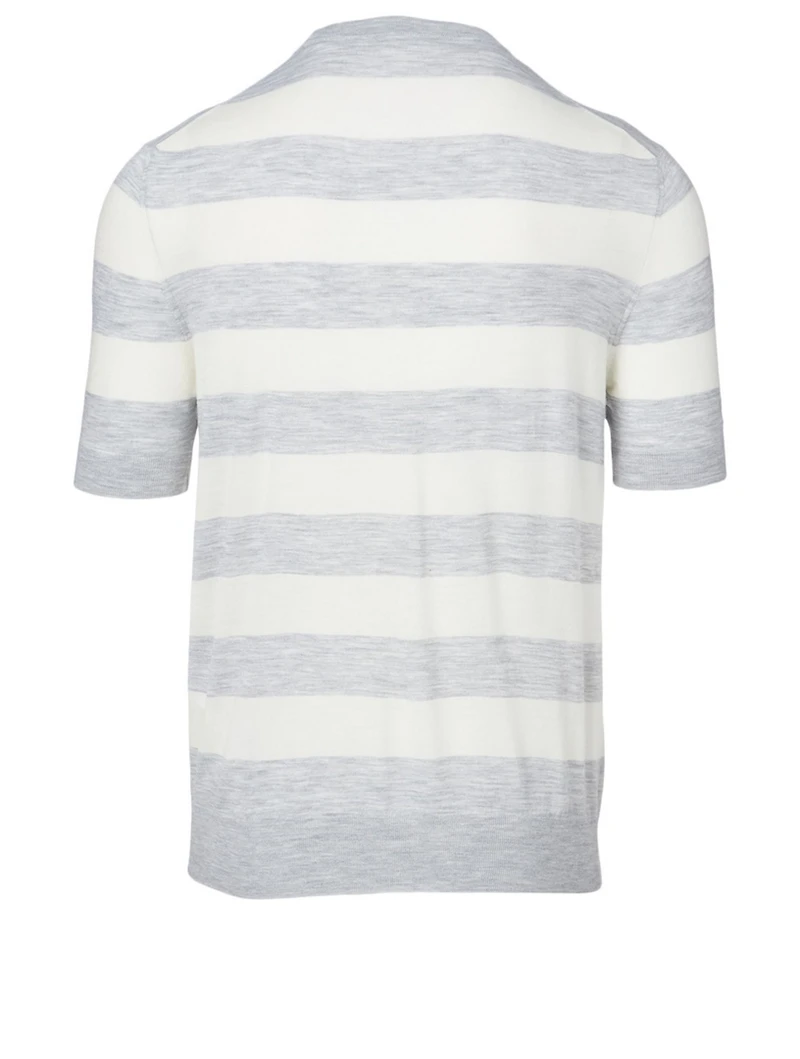 Wool Short-Sleeve Sweater Striped Print