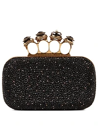 Four-Ring Leather Jewelled Box Clutch Bag With Crystals