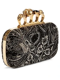 Four-Ring Suede Jewelled Box Clutch Bag