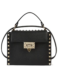 Small Rockstud Leather Top Handle Bag