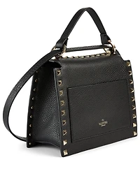 Small Rockstud Leather Top Handle Bag