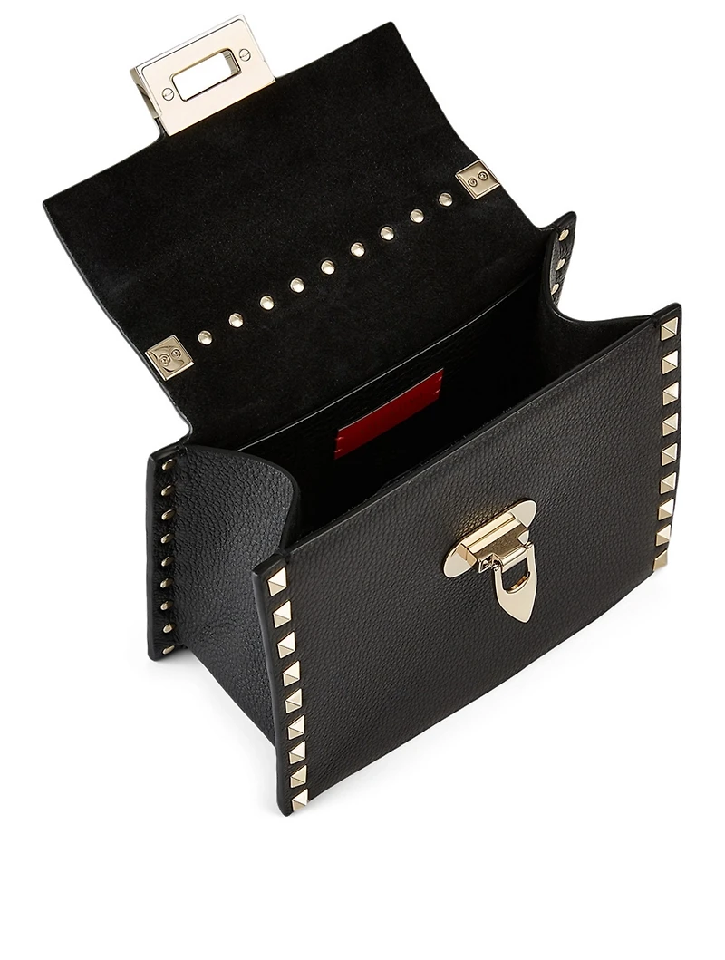 Small Rockstud Leather Top Handle Bag