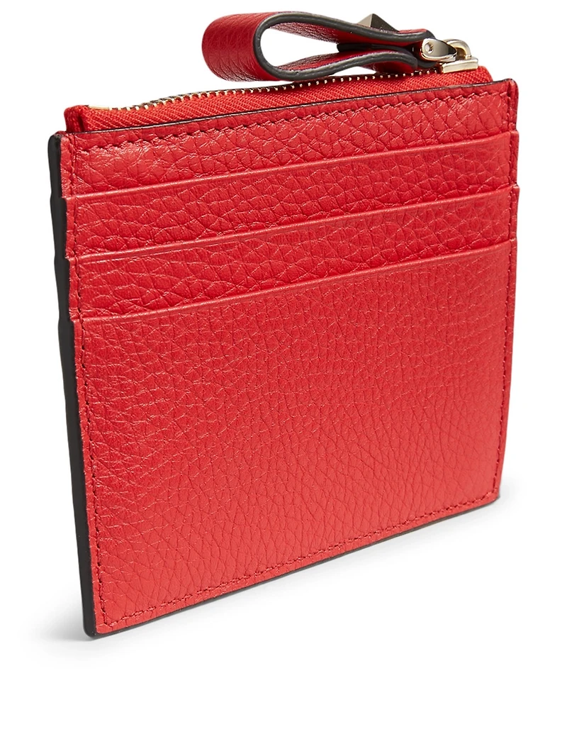 Rockstud Leather Zip Card Holder