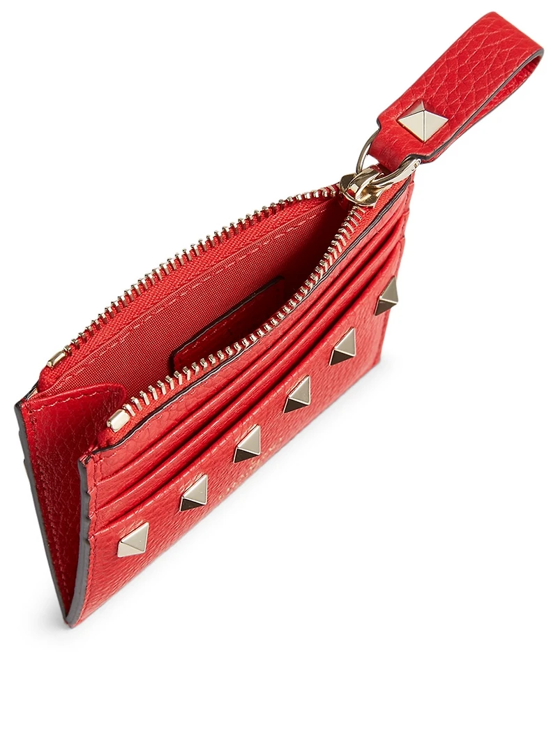 Rockstud Leather Zip Card Holder