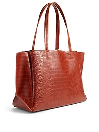 Large Croc-Embossed Vegan Leather Tote Bag