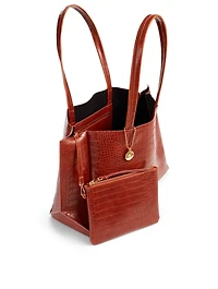 Large Croc-Embossed Vegan Leather Tote Bag