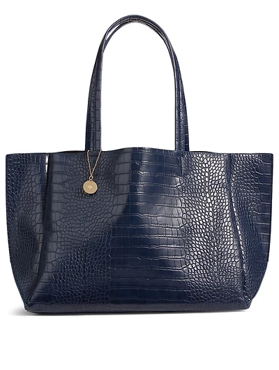 Large Croc-Embossed Vegan Leather Tote Bag