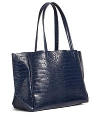 Large Croc-Embossed Vegan Leather Tote Bag