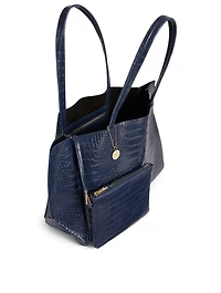 Large Croc-Embossed Vegan Leather Tote Bag