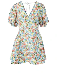 Avian Linen And Silk Mini Dress Floral Print