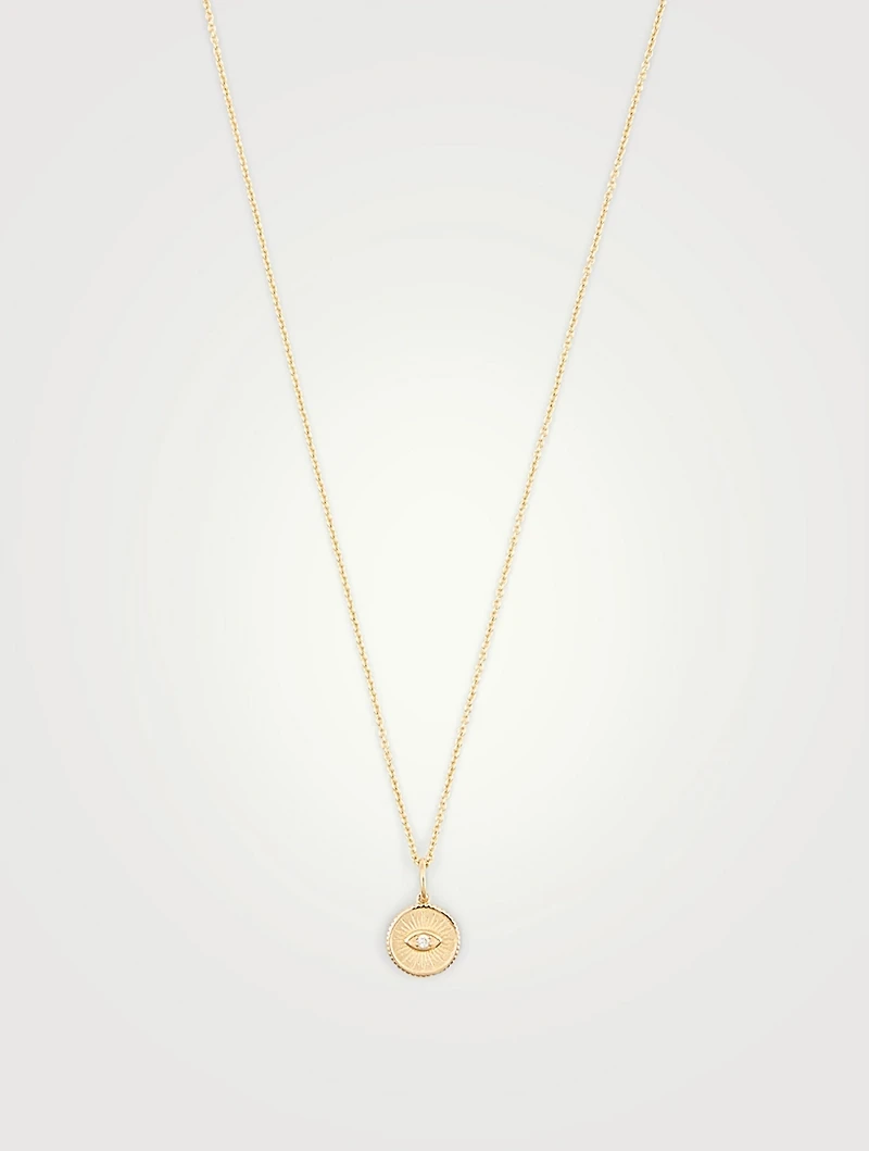 Small 14K Gold Evil Eye Coin Necklace With Diamond