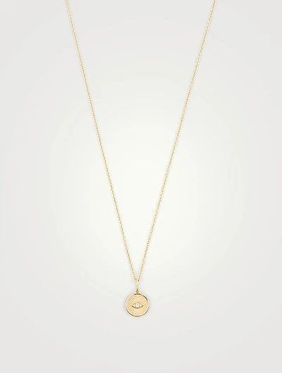 Small 14K Gold Evil Eye Coin Necklace With Diamond