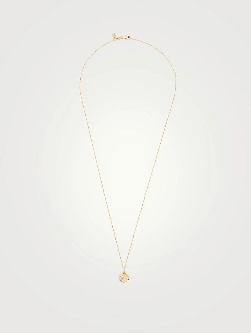 Small 14K Gold Evil Eye Coin Necklace With Diamond