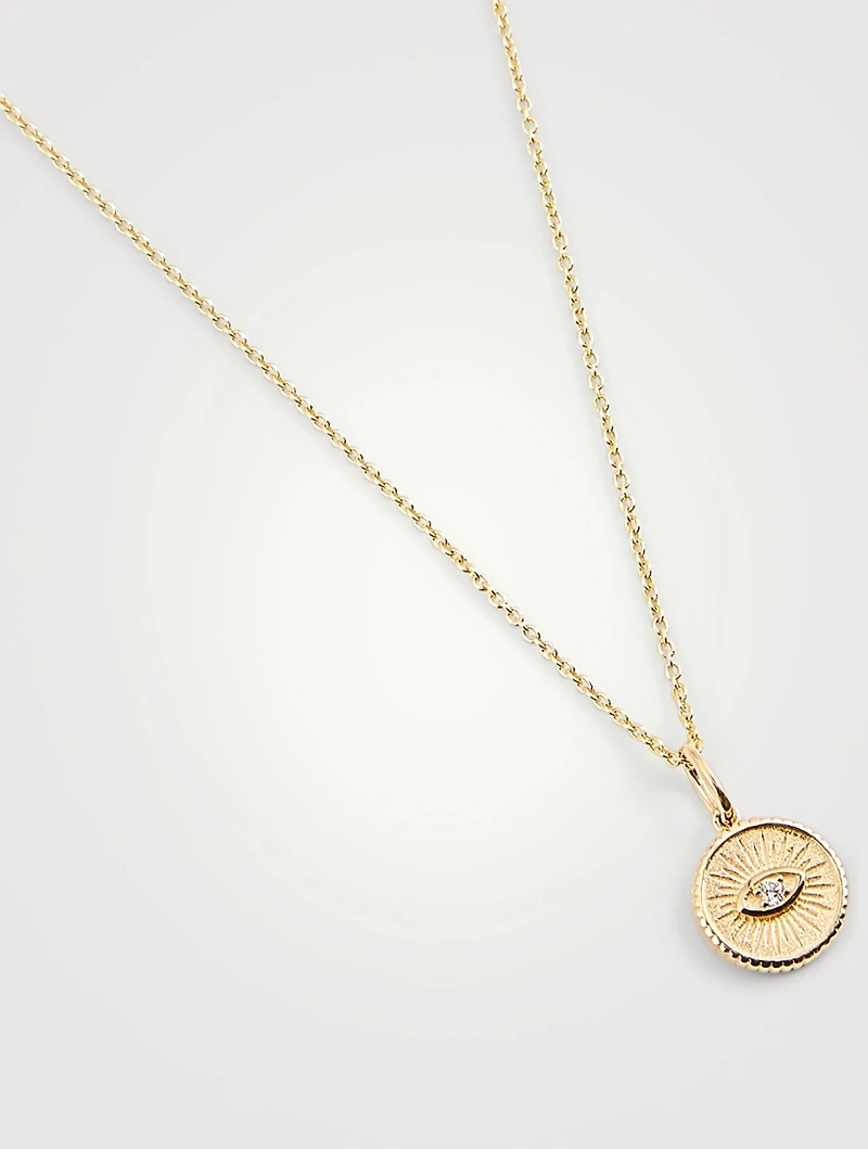 Small 14K Gold Evil Eye Coin Necklace With Diamond