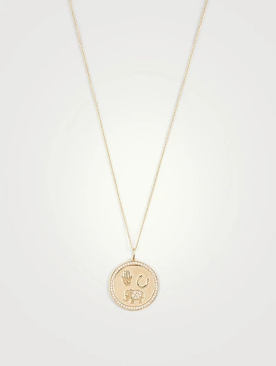 14K Gold Coin Necklace With Diamonds