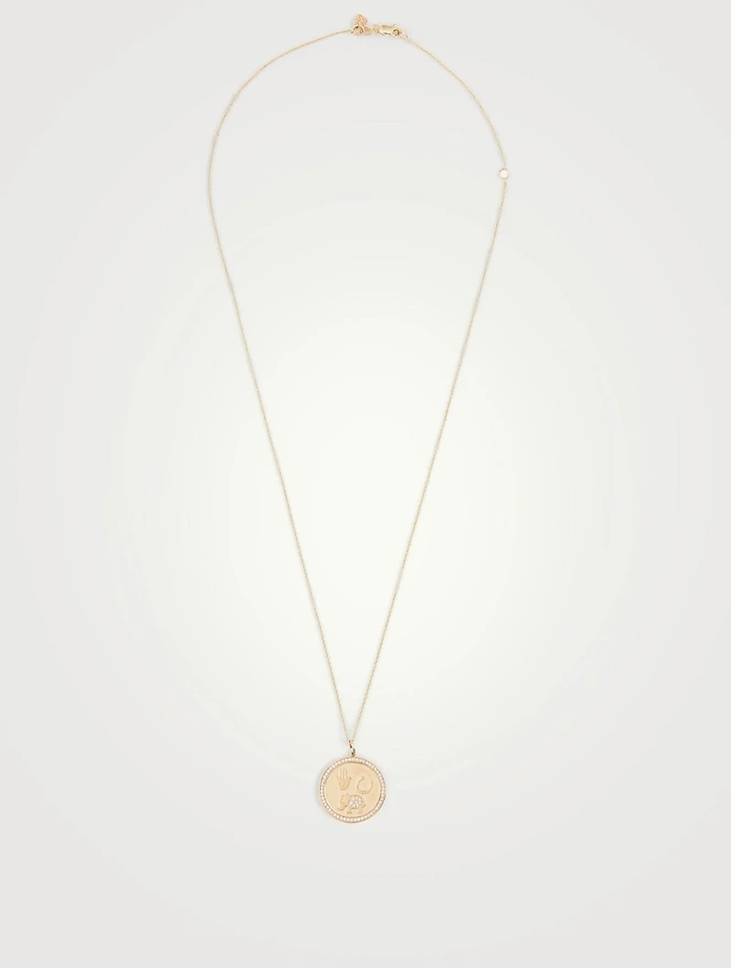 14K Gold Coin Necklace With Diamonds