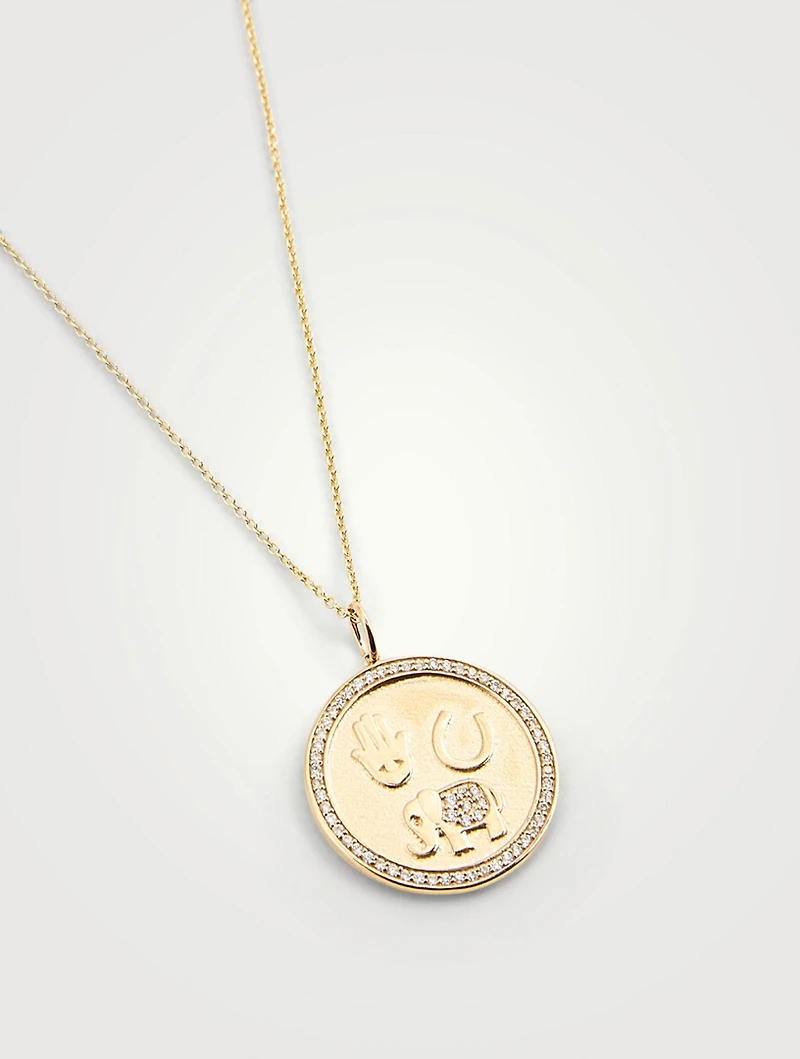 14K Gold Coin Necklace With Diamonds