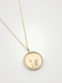 14K Gold Coin Necklace With Diamonds