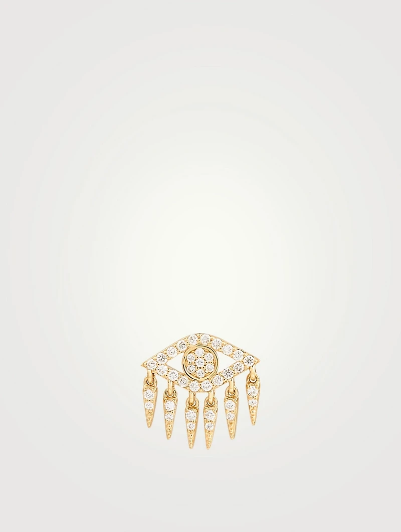 14K Gold Evil Eye Stud Earring With Diamonds