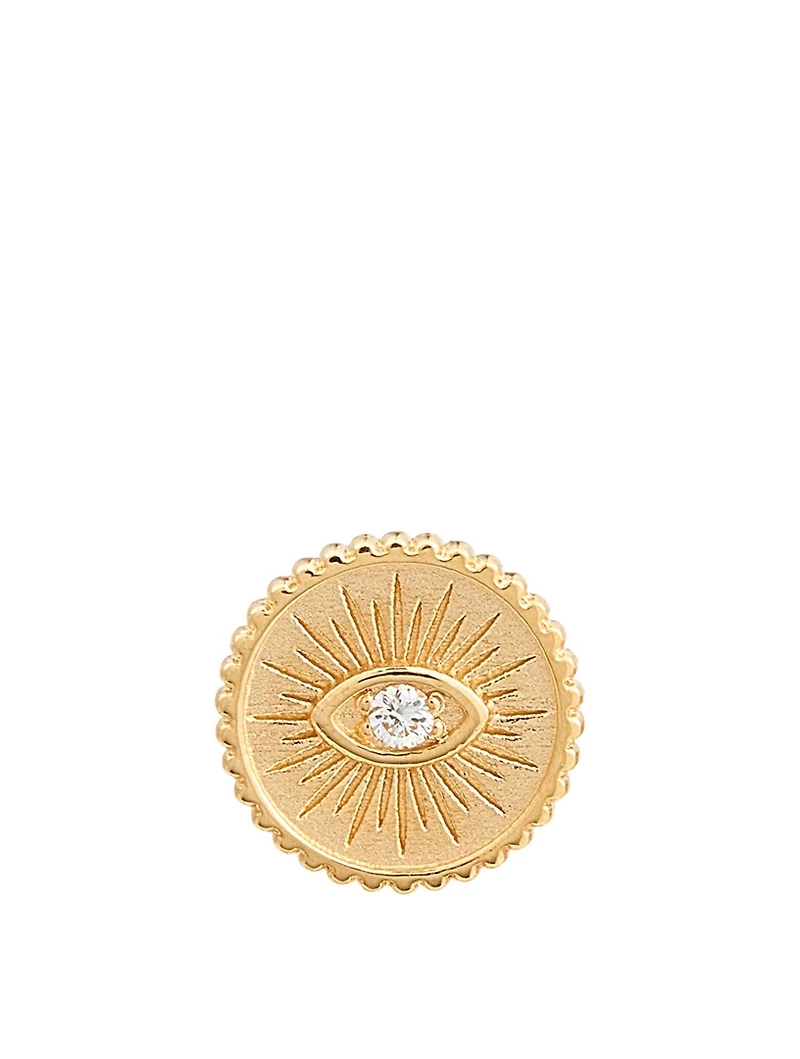 Small Evil Eye Coin Stud Earring With Diamond