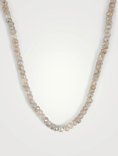Labradorite Beaded Necklace With 14K White Gold Diamond Ball Charm