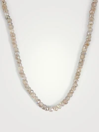 Labradorite Beaded Necklace With 14K White Gold Diamond Ball Charm