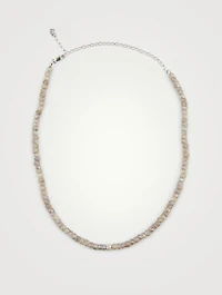 Labradorite Beaded Necklace With 14K White Gold Diamond Ball Charm