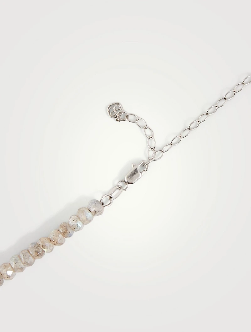 Labradorite Beaded Necklace With 14K White Gold Diamond Ball Charm