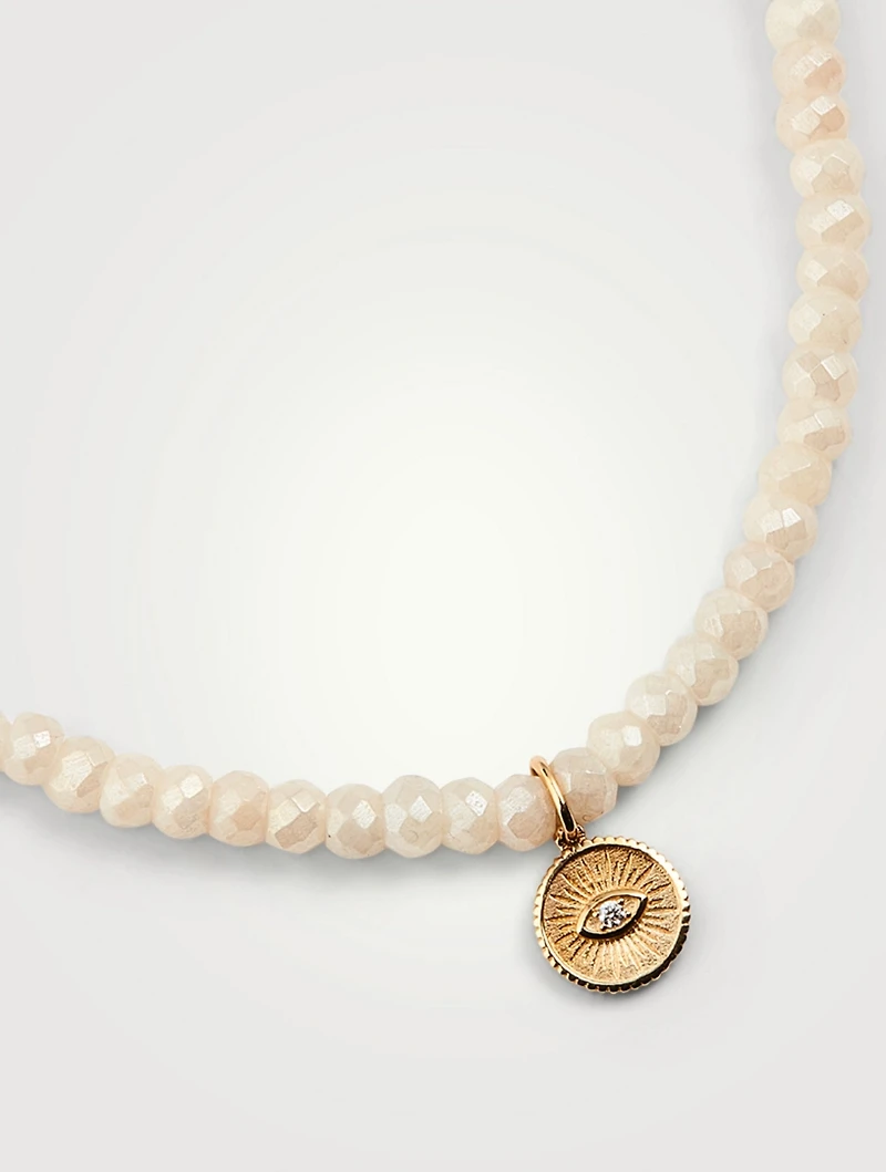 Beaded Necklace With 14K Gold Diamond Coin Charm