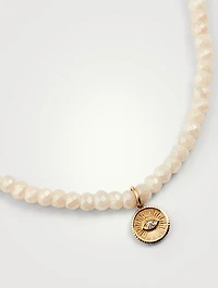 Beaded Necklace With 14K Gold Diamond Coin Charm