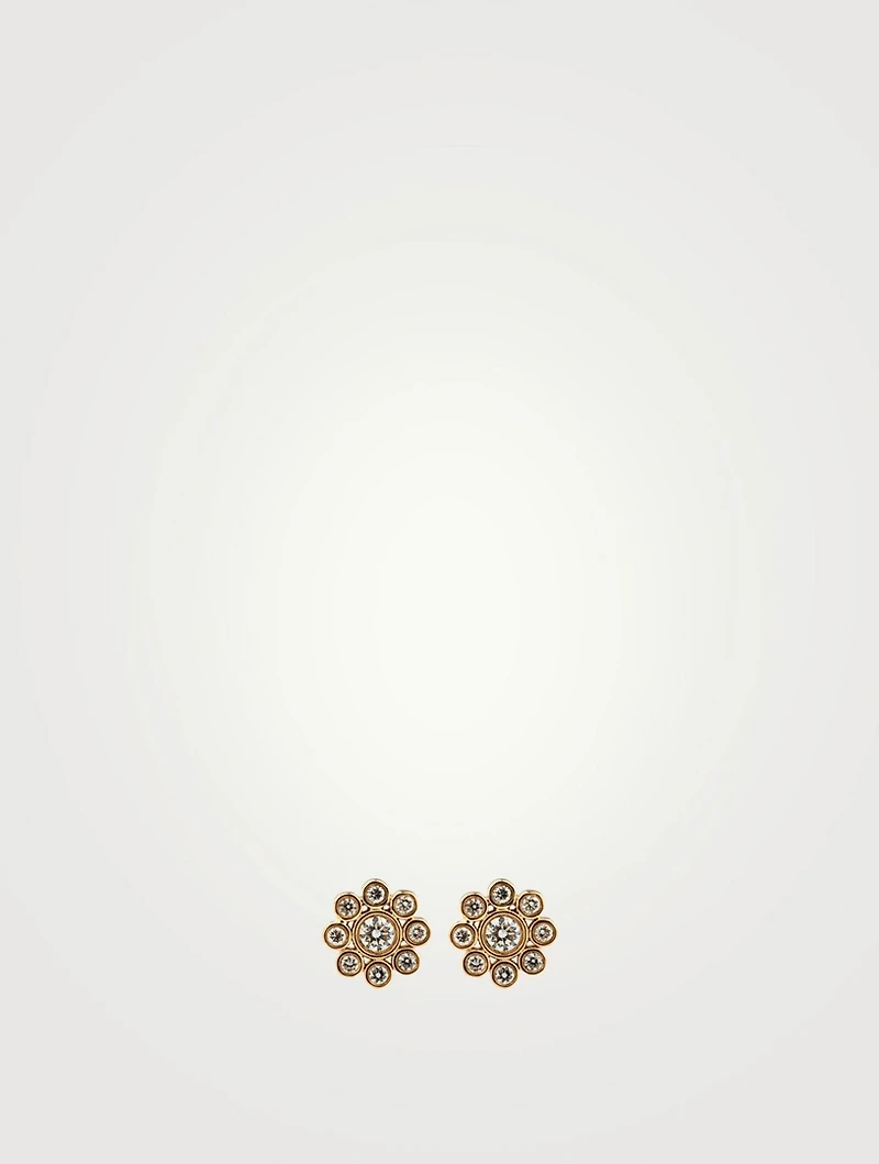 14K Gold Daisy Stud Earrings With Diamonds