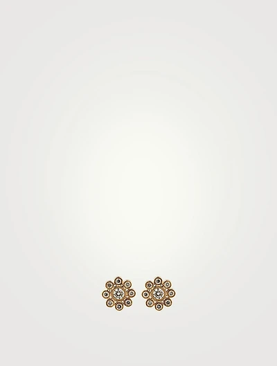 14K Gold Daisy Stud Earrings With Diamonds