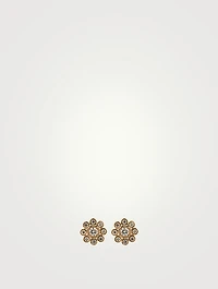 14K Gold Daisy Stud Earrings With Diamonds