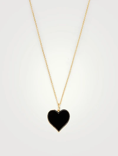 14K Gold Enamel Heart Necklace