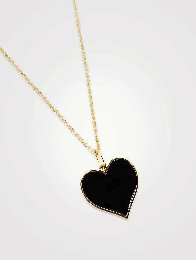 14K Gold Enamel Heart Necklace