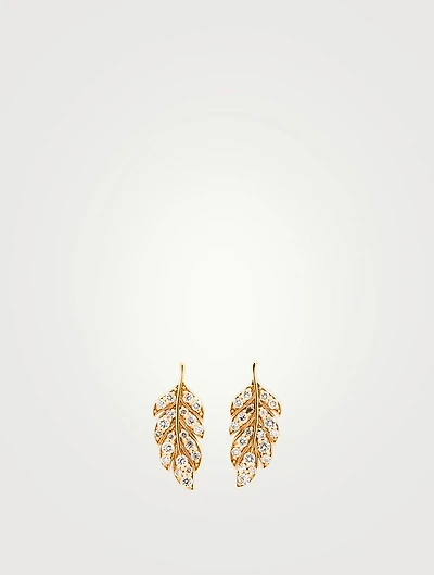 14K Gold Feather Earrings With Diamonds