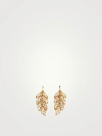 14K Gold Feather Earrings With Diamonds