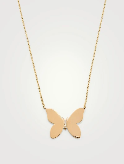 14K Gold Butterfly Necklace With Diamonds