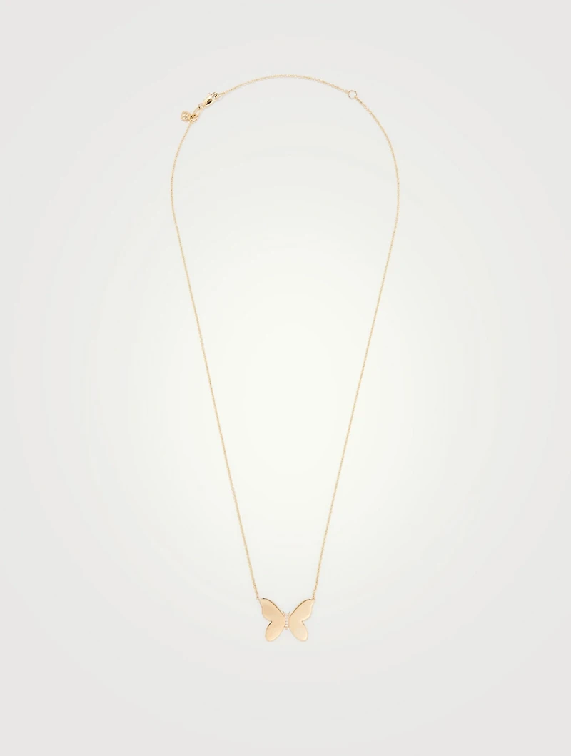14K Gold Butterfly Necklace With Diamonds