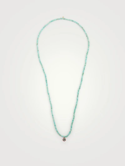 14K Gold Evil Eye Charm Beaded Necklace With Turquoise And Rubies