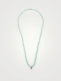 14K Gold Evil Eye Charm Beaded Necklace With Turquoise And Rubies