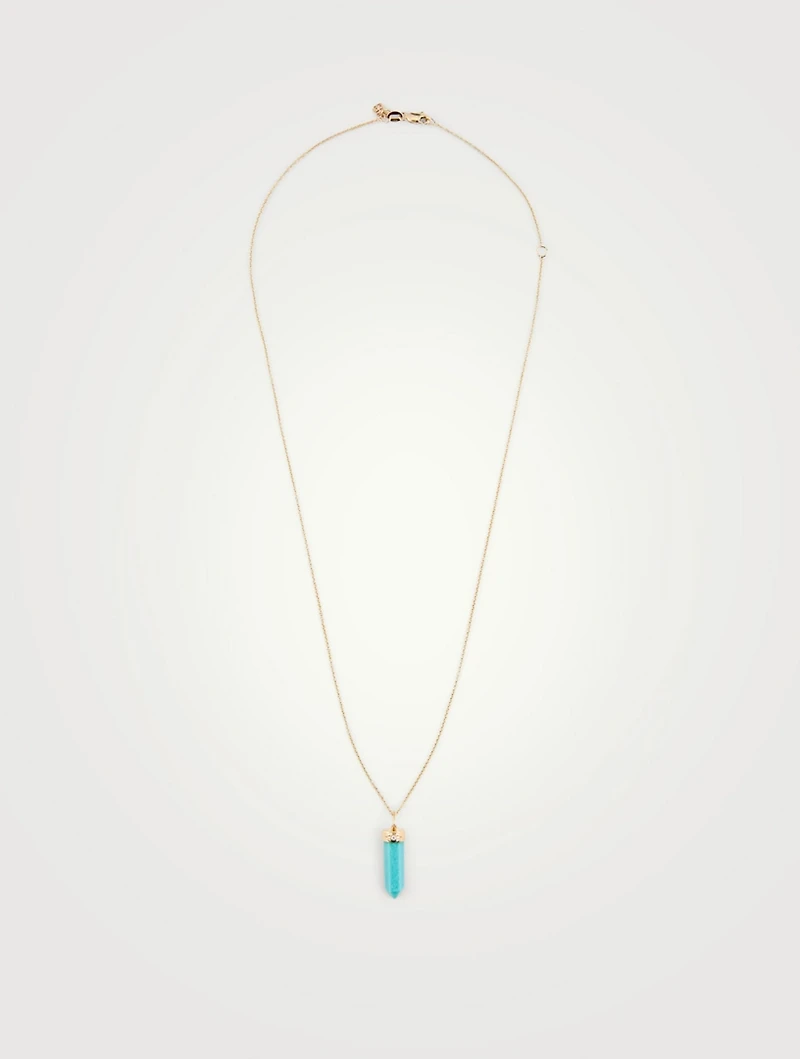 14K Gold Necklace With Turquoise And Diamond