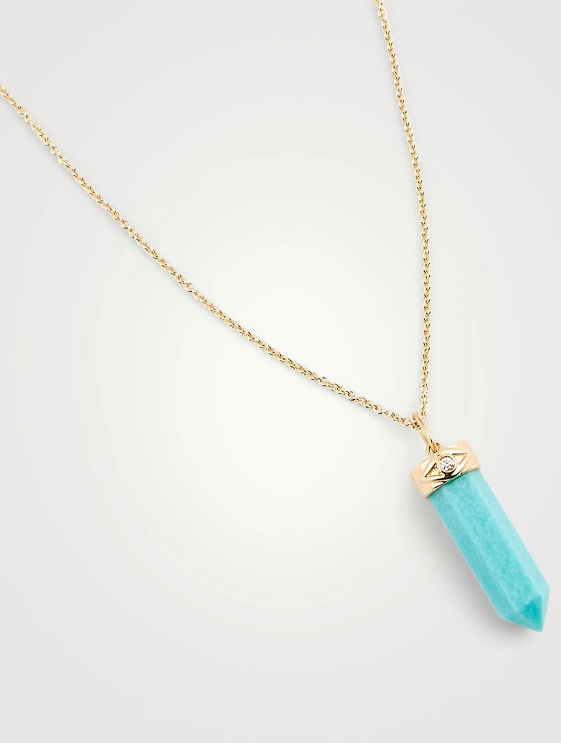 14K Gold Necklace With Turquoise And Diamond